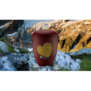 Biodegradable Cremation Ashes Funeral Urn / Casket - BORDEAUX RED with RELIEF HEART Design